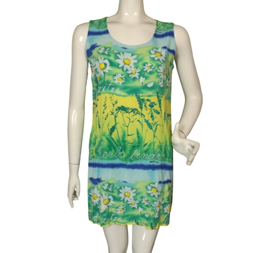 JAMS WORLD Dress, M, L'Herb print, Mini/Short, Green/Yellow, Krinkle Rayon